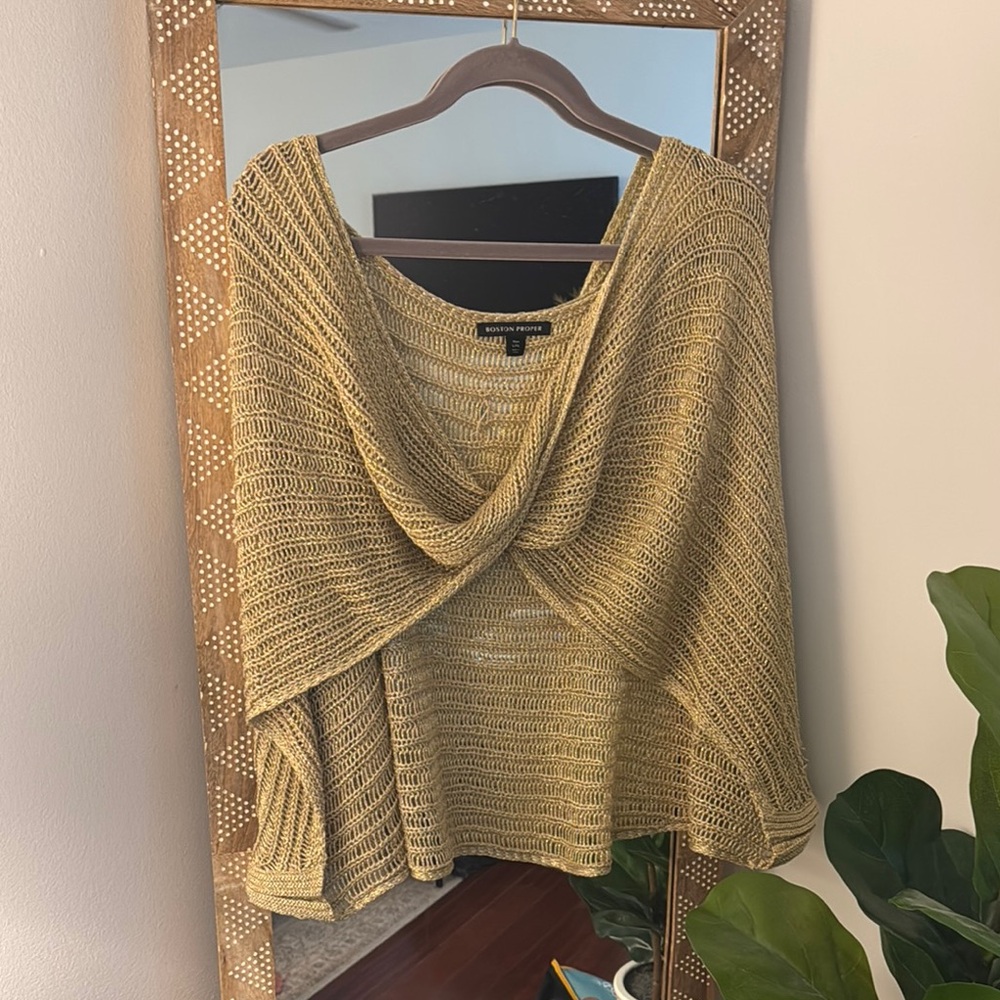 Boston Proper Elegant Gold Knit Sweater
